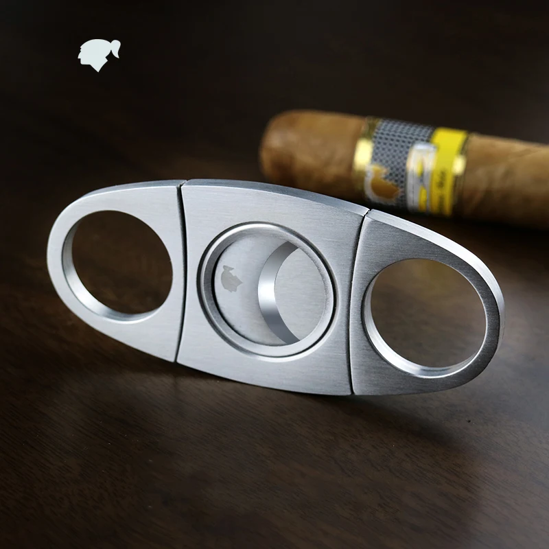 Stainless Steel Cigar Guillotines Double Blades Gold Cigar Cutter Punch Pocket Gadgets Zigarre Cigarette Knife Smoking Accessory