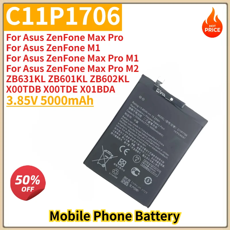 C11P1706 Battery 3.85V 5000mAh For Asus ZF Max Pro,M1,Max Pro M1,Max Pro M2 ZB631KL ZB601KL ZB602KL X00TDB Mobile Phone Battery