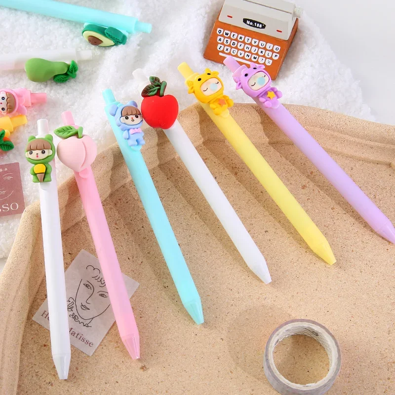 

50PCS Creative Cartoon Writing Students And Girls Fruit Pattern Macaroon Pen Warhead 0.5mm Gel Pen Gel Pens