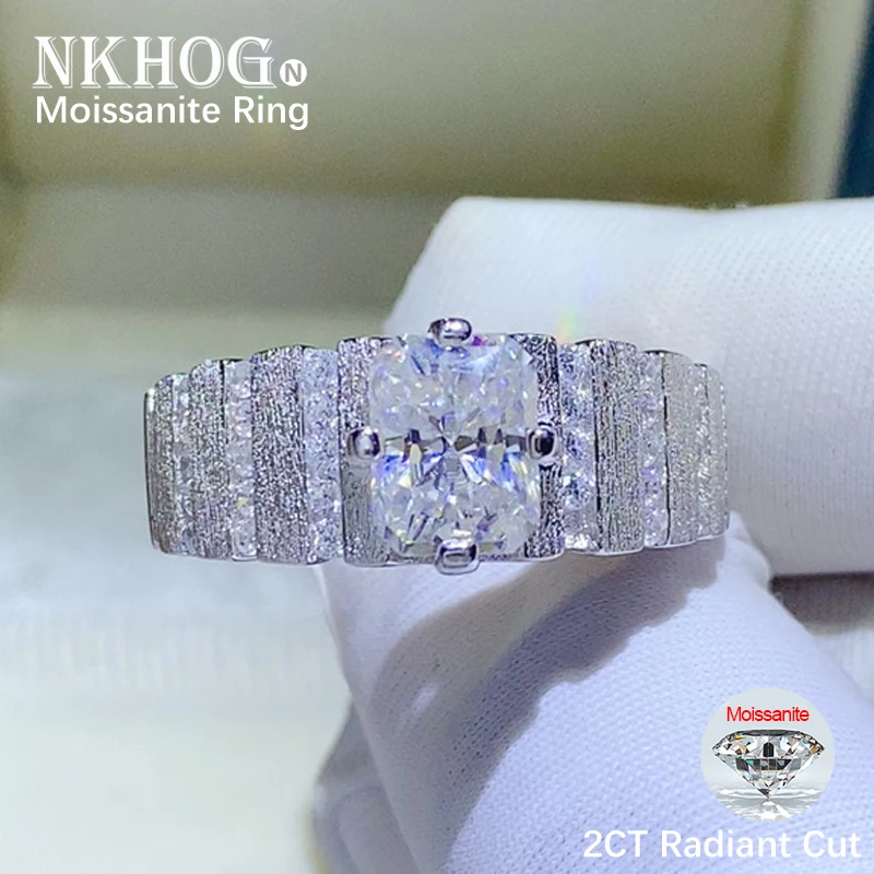 

NKHOG 2CT Radiant Cut Moissanite Ring Men S925 Silver Plated Pt950 Sparkling Test Pass Diamond Wedding Rings Fine Jewelry Gifts