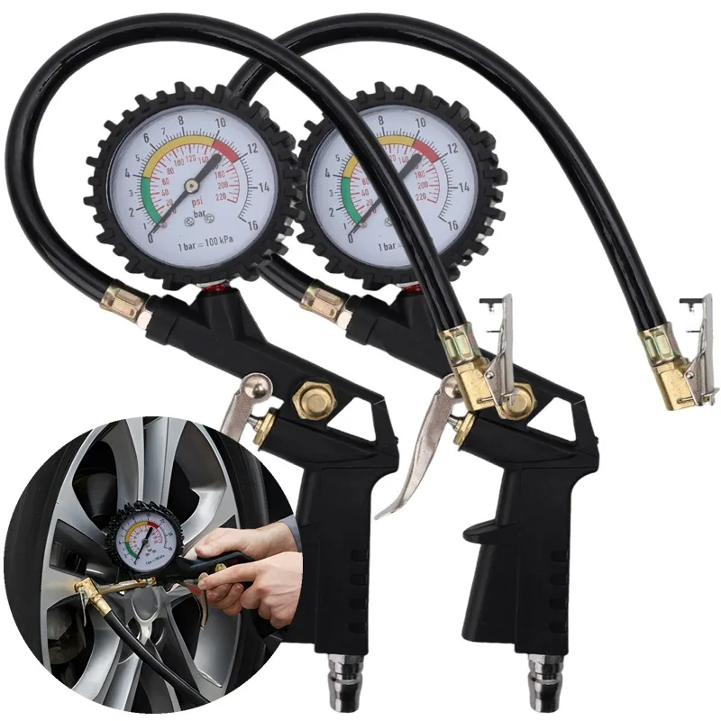 

220PSI Car Motorcycle Tire Air Pressure Monitoring Gauge Tester Air Compressor Dial Meter Inflator Pump Tools Free Shipping