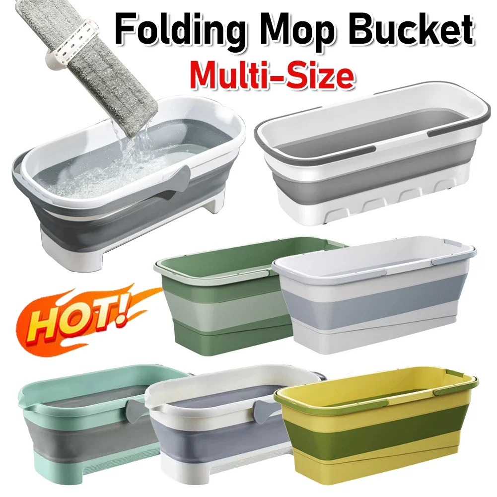 30L Folding Mop Bucket Rectangular Plastic Camping Bucket Large Capacity Washing Basin Household Cleaning Bathroom Accessories