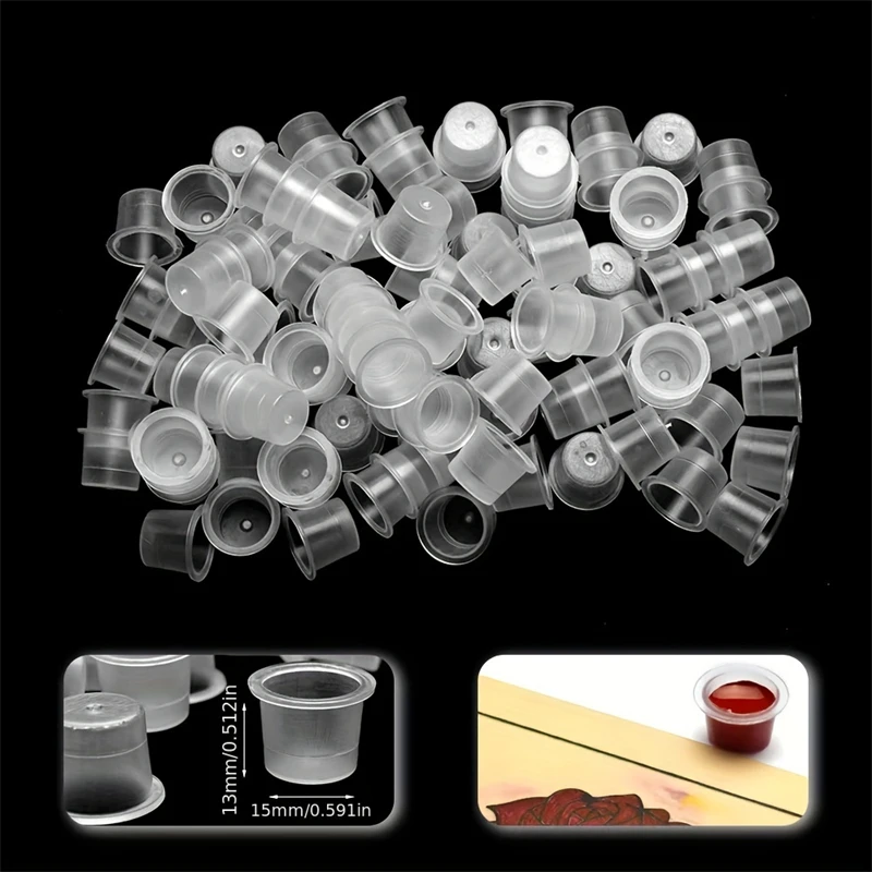 JC TATTOO 100pcs Disposable Tattoo Ink Caps S/M/L/XL Tattoo Ink Cups with Base Clear Plastic Pigment Permanent Makeup Container