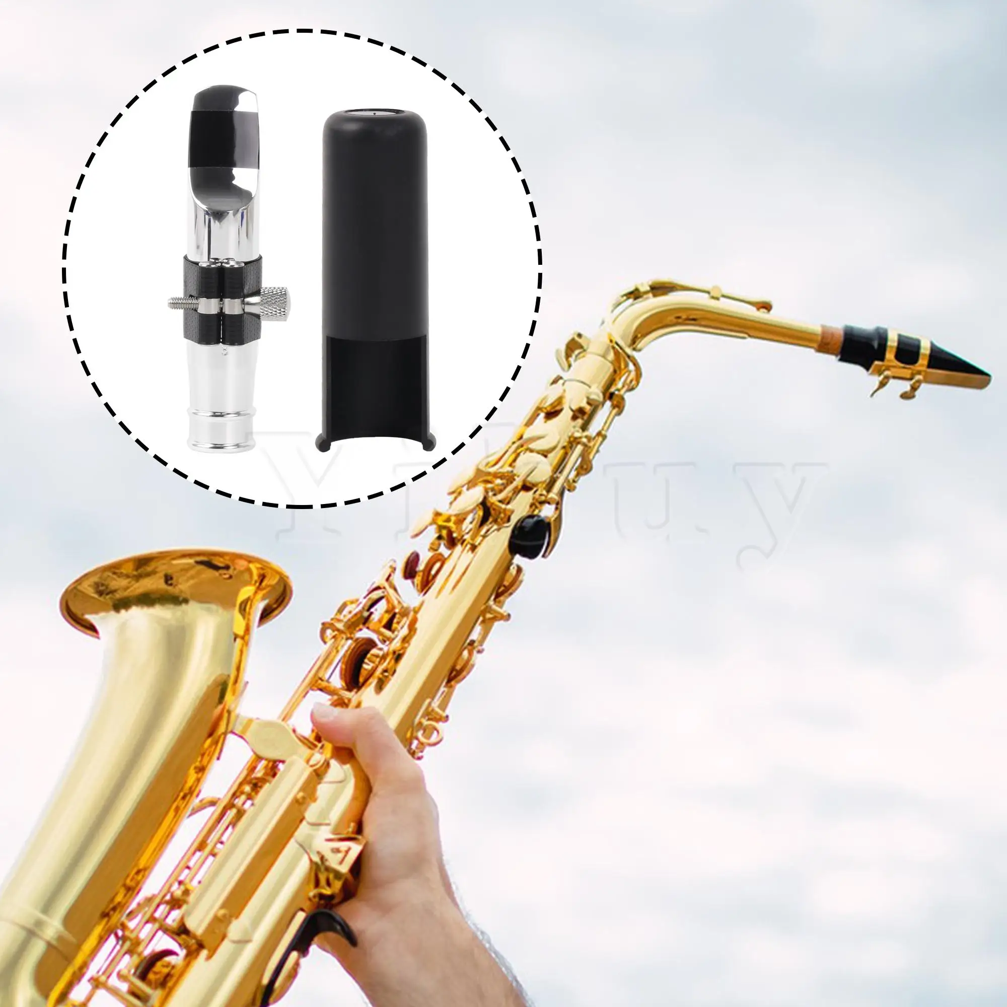 Yibuy Tenor Saxophone Mouthpiece Mental with Leather Clip for Beginners Silver