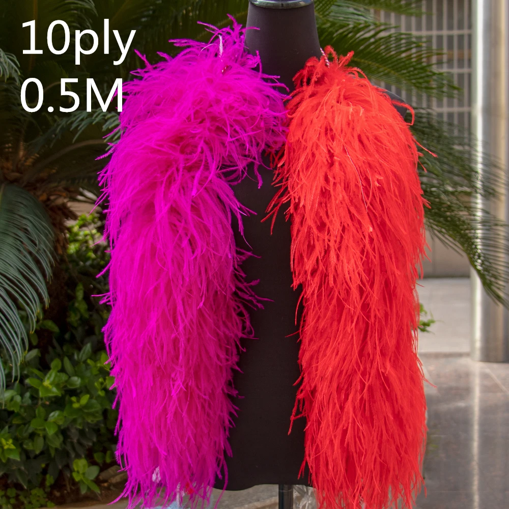 6 8 10 15 20 Ply Ostrich Feathers Boa 0.5Meters Ostrich feather Shawl for Party Lady Dress Decoration Shawl Scarf Multicolors