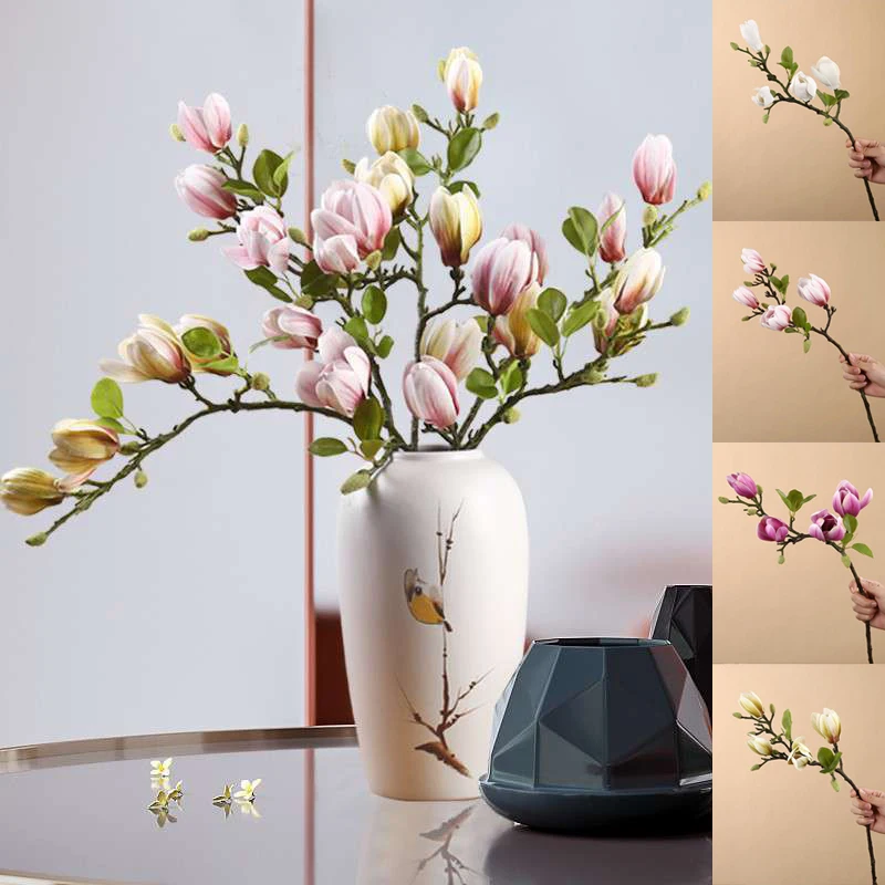 Artificial Magnolia Flower Branch For Home Living Room Decoration Fake Silk Flower Plant Wedding Party Simulation Flower Bouquet