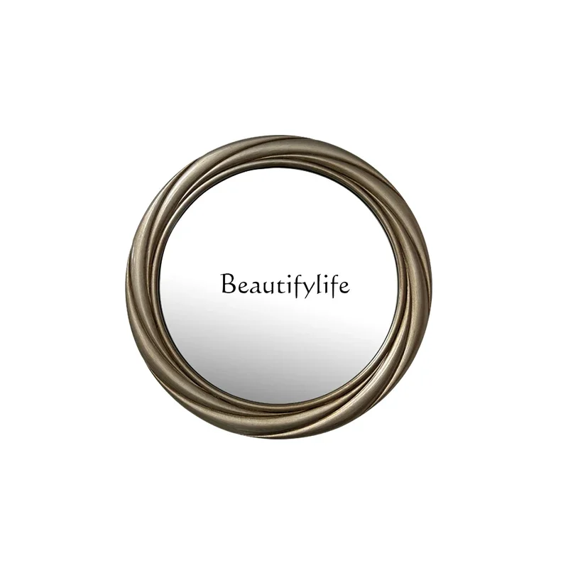 

European Retro Round Entrance Fireplace Decorative Mirror American Light Luxury Style Bathroom Smart LED