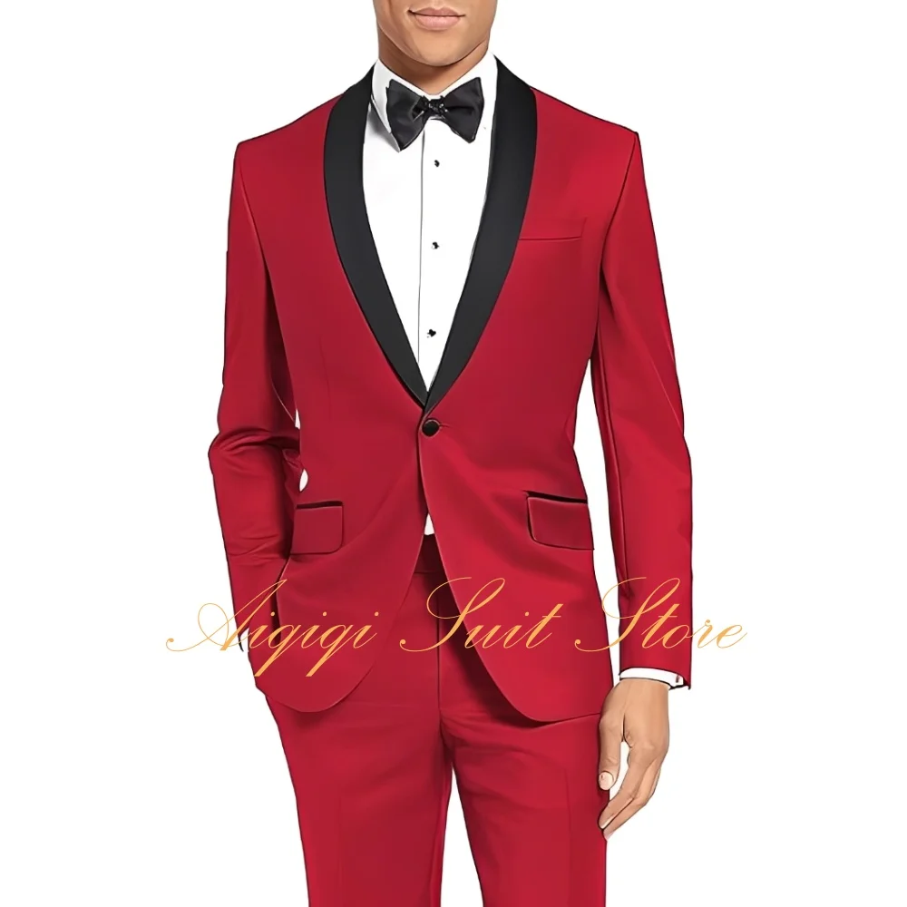Ternos masculinos de 2 peças, slim fit, smoking, casamento, baile, jantar, um botão, xale, lapela, calças, ternos masculinos
