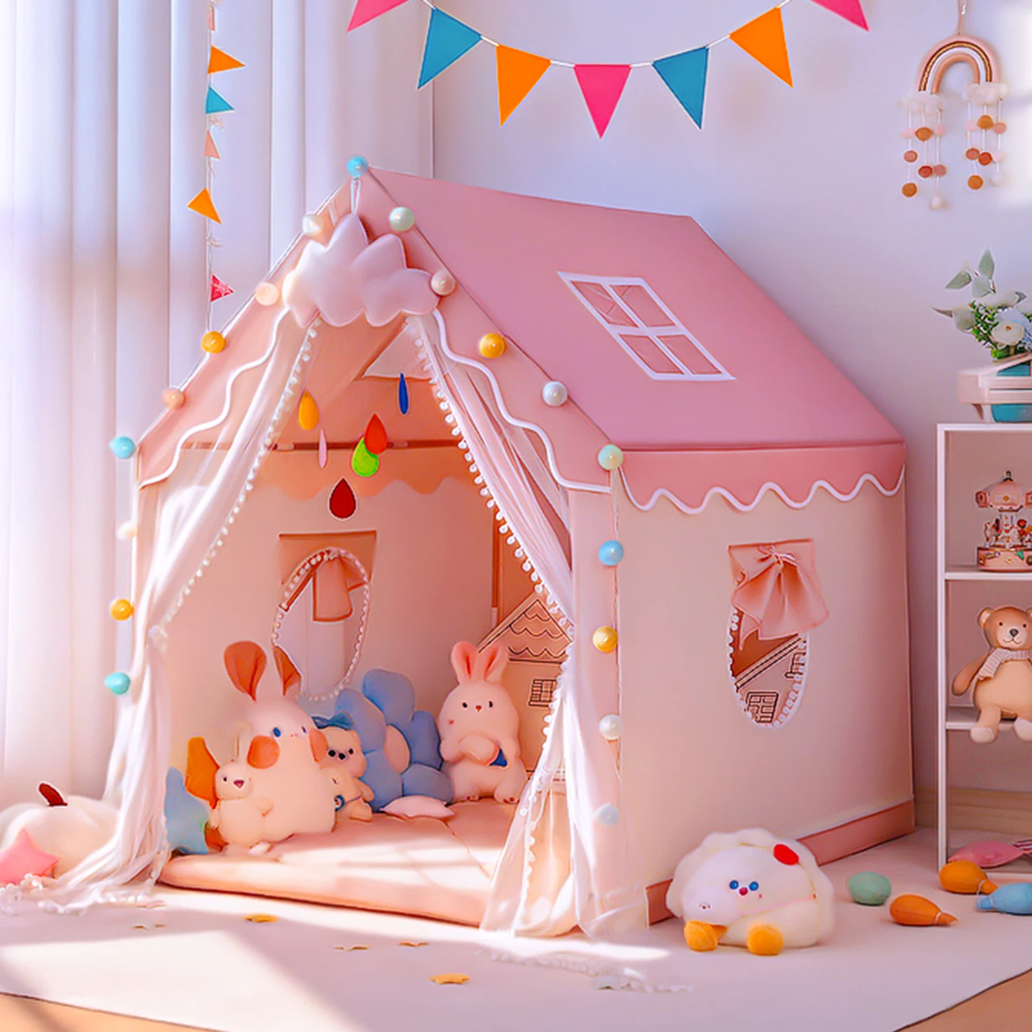 Maison de jeu château de princesse, tente de jeu pour enfants, maison pour filles avec lucarne, cadeau parfait pour les enfants, disponible pour l'intérieur et l'extérieur