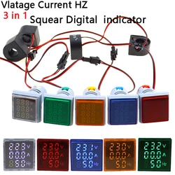 3 em 1 AC 60 ~ 500V Voltímetro Digital Amperímetro Hz Hertz Frequency Meter Indicador de tensão atual Tester Amp Signal Light LED 22mm