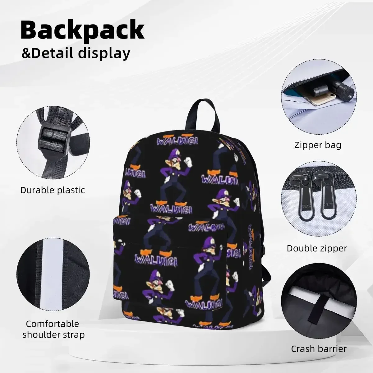 Waluigi Backpack Copy Backpacks Student Book bag Shoulder Bag Laptop Rucksack Waterproof Travel Rucksack Children School Bag