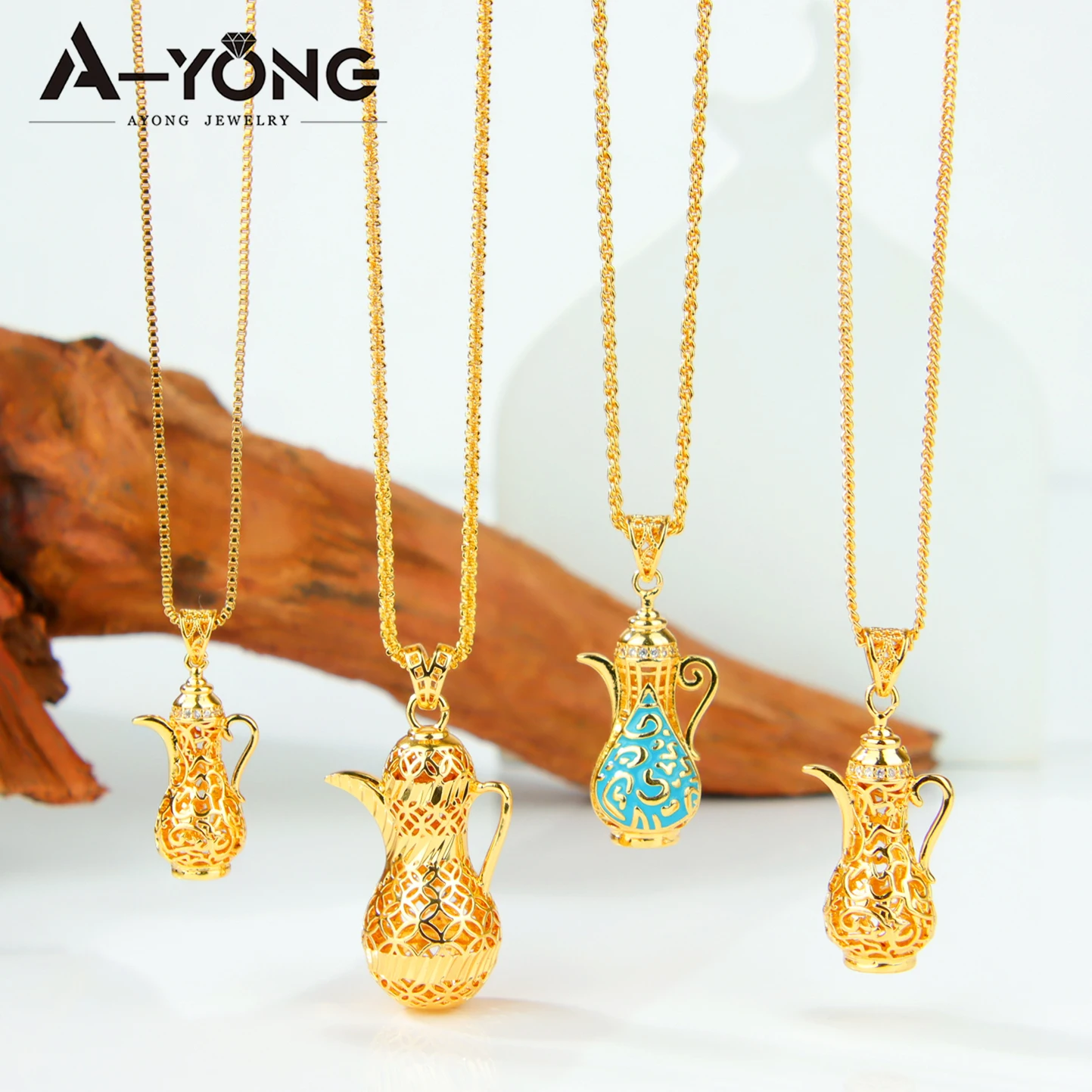 Turkish Fashion Teapot Pendants 21k Gold Plated Oman Muslim Event Necklace Pendant Algeria Women Vintage Party Jewelry