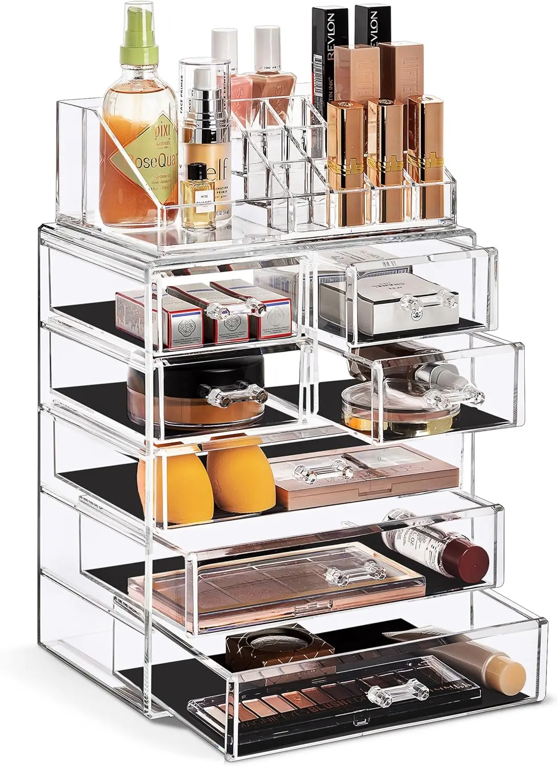 

Organizer Set, 7-Drawer Vanity & Countertop Cosmetic Storage With Small & Wide Compartments, CLear Makeup