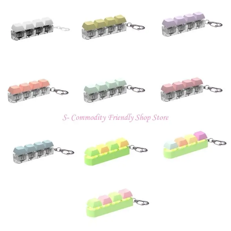

85AE Colorful Keychain with 4 Button Keyboard Stress Relief Toy Backpack Keyrings