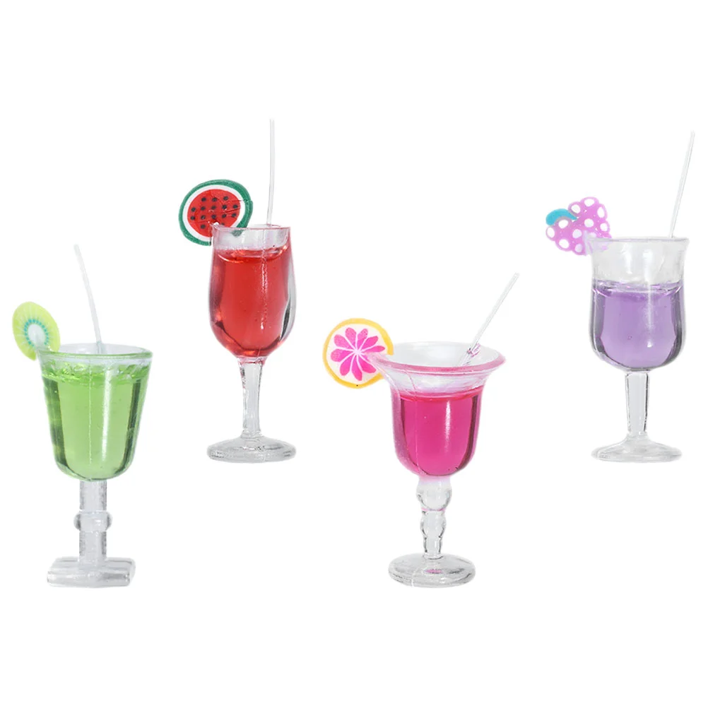 

4 Pcs Dollhouse Cocktail Mini Toys Micro Cup Food Miniature Beverage Bottle Kitchen Decor Resin Fake Prop