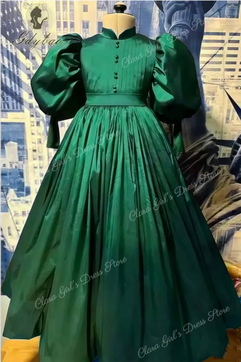 Aangepaste paarse eerste communie jurk voor kinderen pofmouwen bruidsmeisje jurk geplooide satijnen verjaardag jurk