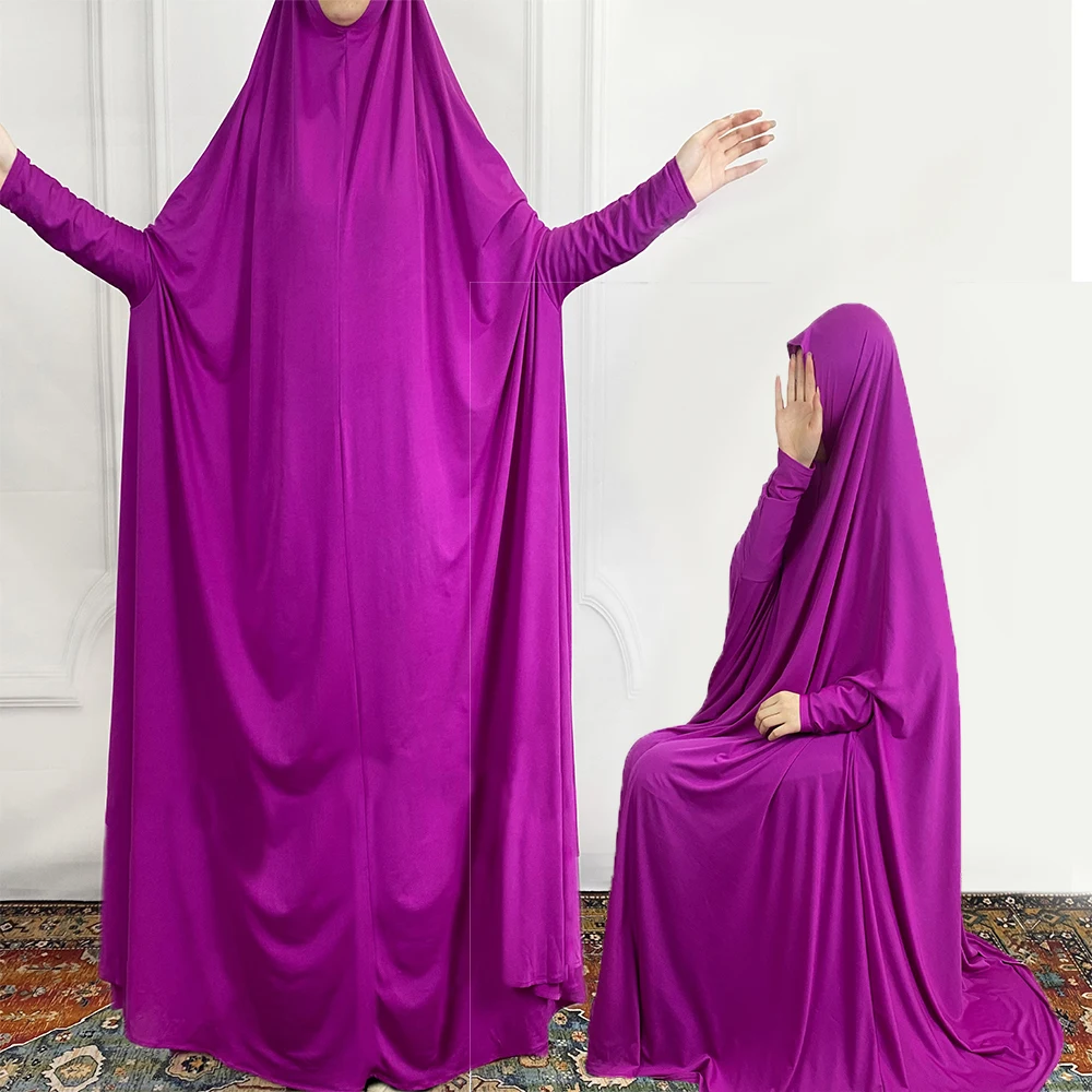 2024 Summer New Muslim Women\'s Robe Solid Color Hooded Dress Polyester Bat Sleeve Ladies Robe