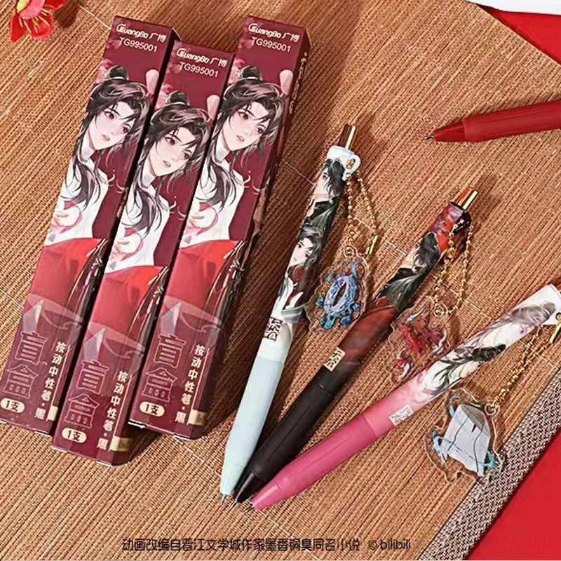 1Pcs Anime Heaven Official's Blessing Cute Acrylic pendant Gel Pen With Bookmarks Tian Guan Ci Fu Xie Lian Hua Cheng Press Pen