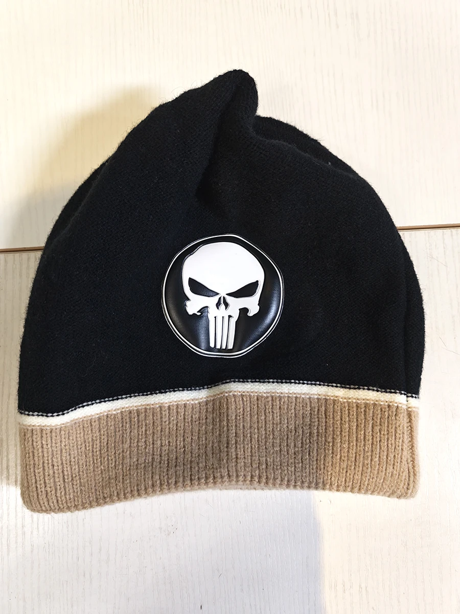 Fashion Warm Thickened Knitted Hat Windproof Coldproof Bonnet Caps Black Skeleton SKULL PU LOGO Beanies for Autumn Winter