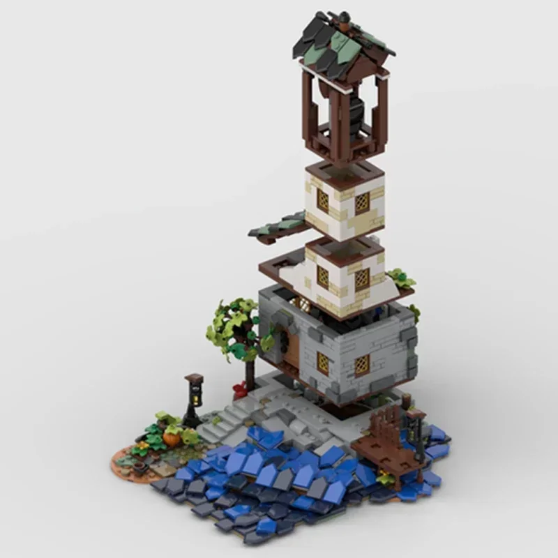 Medieval Castle Model Moc Building Bricks Rock Coast Ancient Lighthouse Technology Blocks Gifts Christmas Toys DIY Sets Assembly