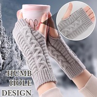 Women Winter Fingerless Gloves Warm Soft Wool Knitted Mittens Elegant Wrist Arm Hand Half Finger Elastic Short Gloves Guantes