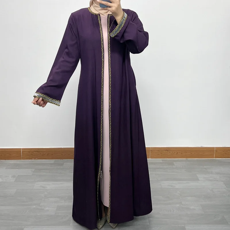 

Women Long Dress Dubai Embroidery Lace Pearl Abaya Muslim Fashion Elegant Muslim Maxi Dresses for Women