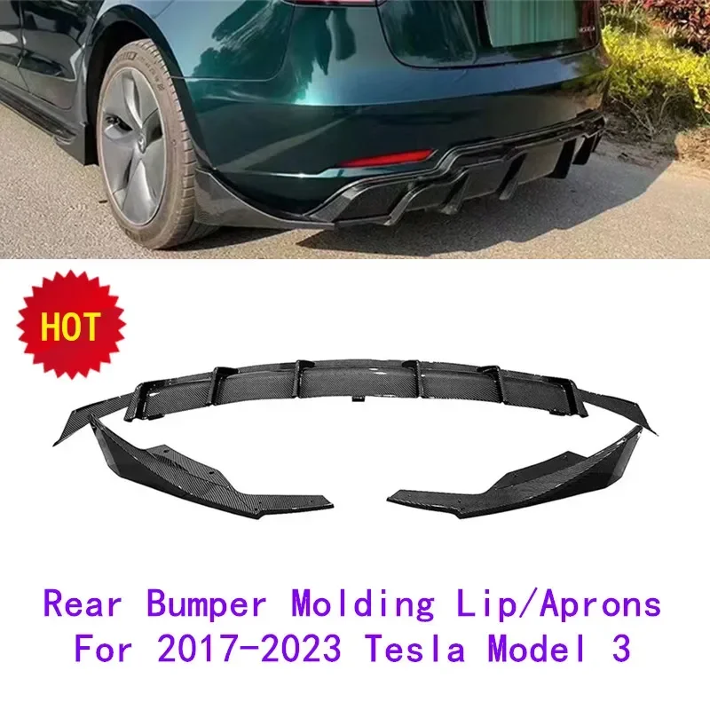 

New! New Rear Diffuser Carbon Fiber Print PP/ABS Plastic IKON Style Rear Bumper Molding Lip/Aprons For 2017-2023 Tesla Model 3