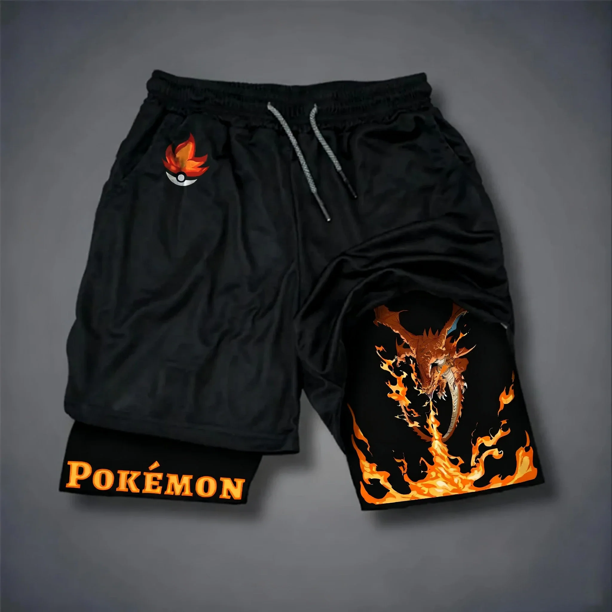Short de sport unisexe à double couche avec imprimé Pokémon, 2 en 1, respirant, à séchage rapide, pour l'été, pour l'entraînement physique