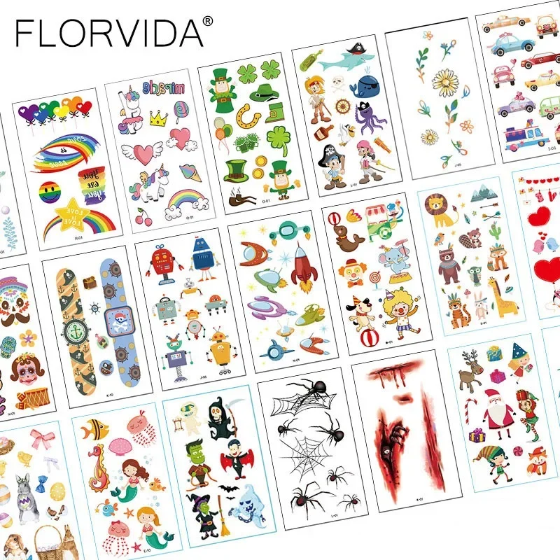 florvida-10-шт-набор-12-7-см-временные-наклейки-татуировки-для-фестиваля-детские-животные-морские-космические-цветы-паук-Рождественский-комплект-на-Хэллоуин