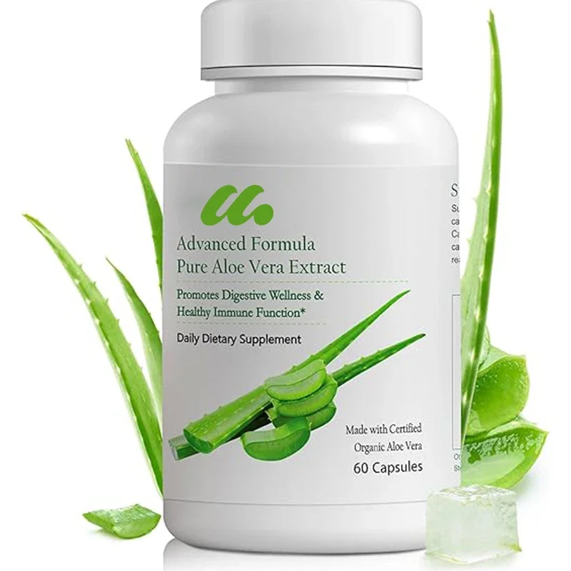 Organic aloe vera capsules, intestinal health and digestive comfort, gastric acid buffer, natural immune supplements