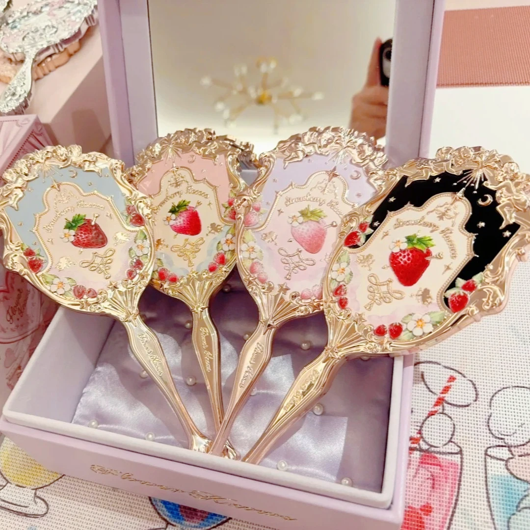 Flower Knows Strawberry Rococo Series Skin Care Tool Hand Holding Kit Pink Purple Brown Beauty Delicate Portable Makeup Mirror