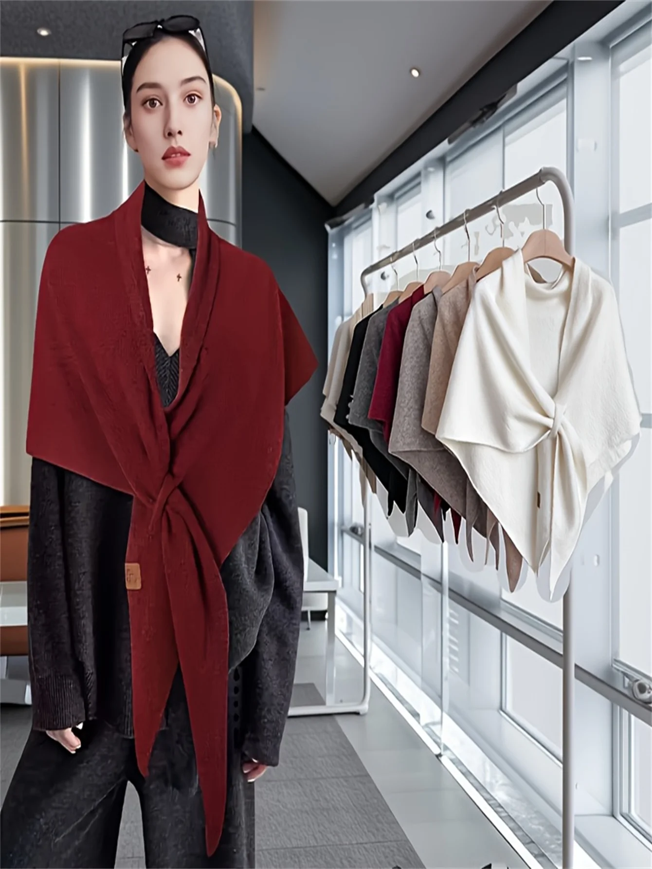 1 Uds. Chal triangular para mujer: nuevo estilo Otoño/Invierno, se puede combinar con vestidos, Cheongsam, adecuado para habitaciones con aire acondicionado de verano, protección del cuello de oficina, bufanda cálida p