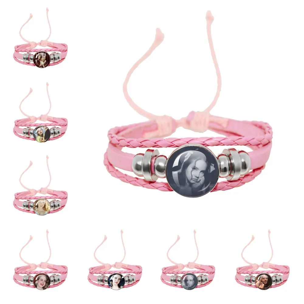 Lizzy Grant Lana Del Rey Pink Leather Rope Bracelet Art Multilayer Braided Bracelets Bangles Handmade Charm Jewelry Fans Gift