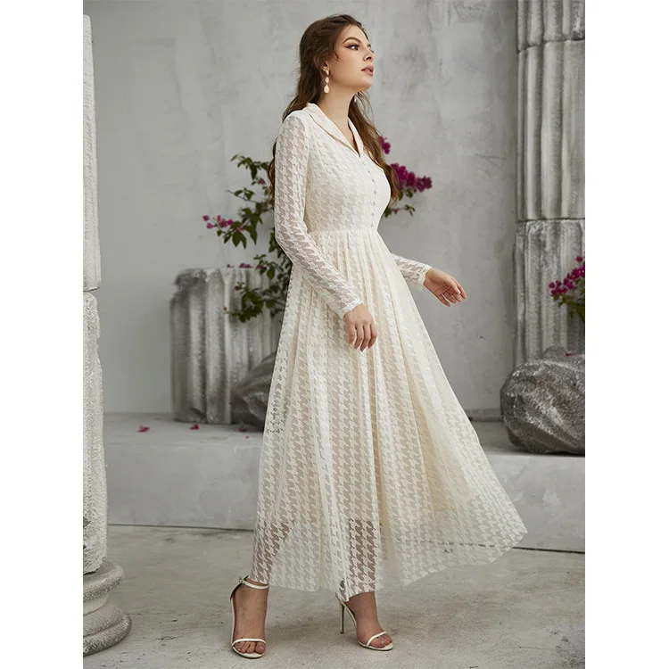 2022 Maxi Dresses For Women Summer 2022  Muslim Abaya Wedding Dubai Fashion V Neck Lace Office Lady Dress