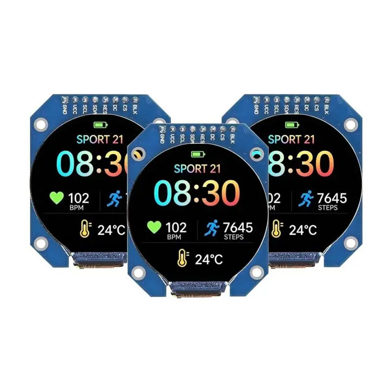 Voltvibe-3PCS GC9A01 1.28 240X240 TFT Display LCD Module With Multicolored 4 Wire 4 Wire SPI Interface Adapter Board