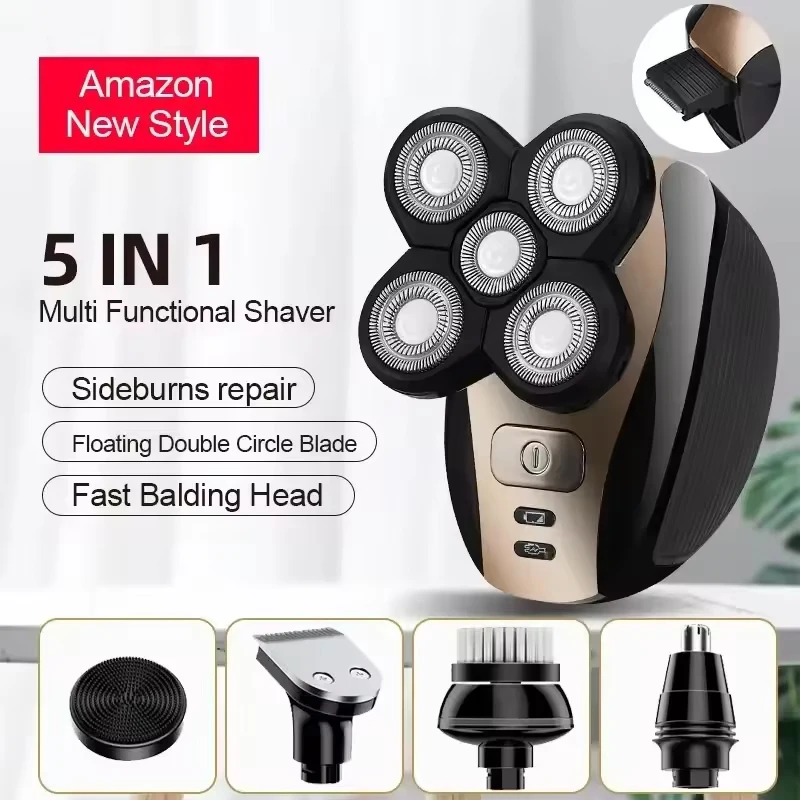 High Quality 5 in 1Multifunction 6 blade Portable rechargeable Wet Dry Mens Grooming electric waterproof face shaver for man