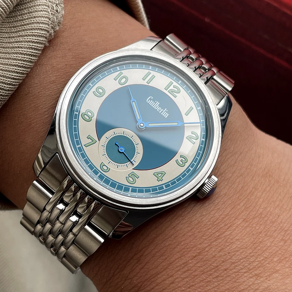 NEW Guilberlin Field Watch Sector Salmon Dial Retro Arrow Pilot Watch Men Mechanical Hand Wind Watch ST17 Super Luminous