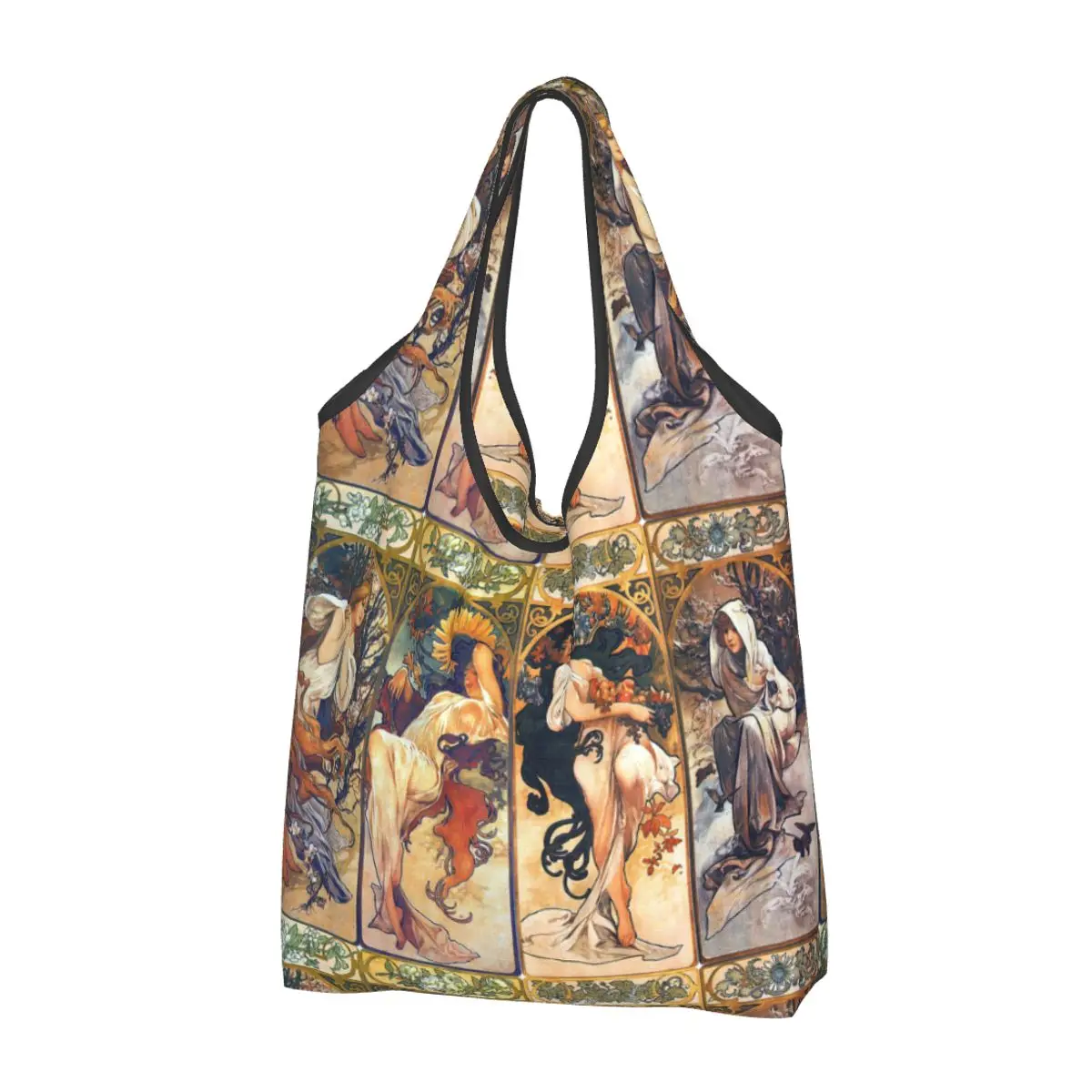 Alphonse Mucha Ablum Diary Art Grocery Bag Durable Large Reusable Recycle Heavy Duty Shopping Tote Bag Washable With Pouch