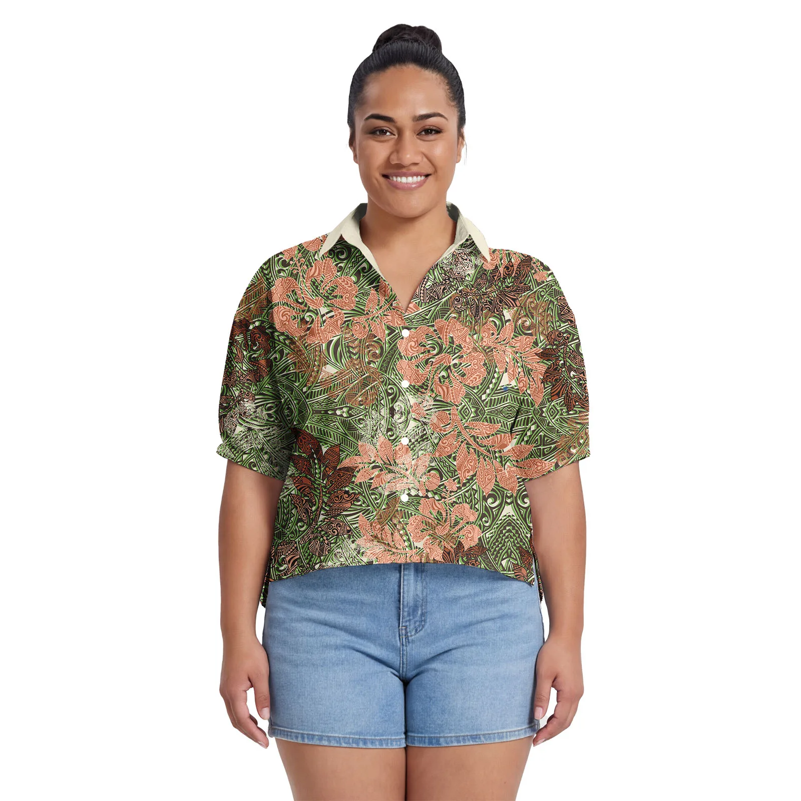 Trendy Luxury Design Custom Ladies Blouses Samoan Breathable Clothing Polynesian Floral Print Women Wear Chiffon Top Aloha Shirt view 6