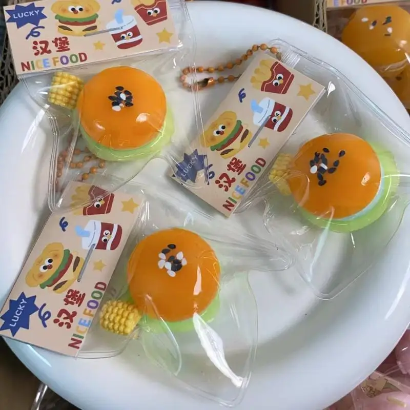 Portable Hamburger Sensory Fidget Toy TPR Slow Rebound With Chain Anxiety Relief for Adults Office Desk Decor