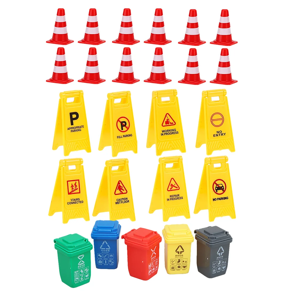 Teaching Cognitive Toys Street Signs Playset Road Kids Traffic Signal Mini Tape for Toddler Outdoor Garbage Cans