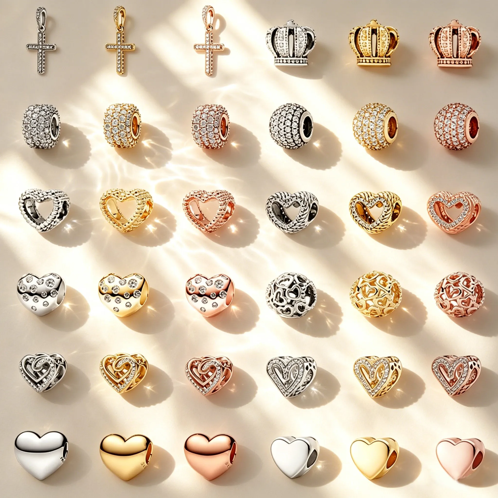 Sparkling Cross Heart Regal Crown Charm Beads Pendant Fit Original Bracelet Necklace Beads for Diy Jewelry Women Gift