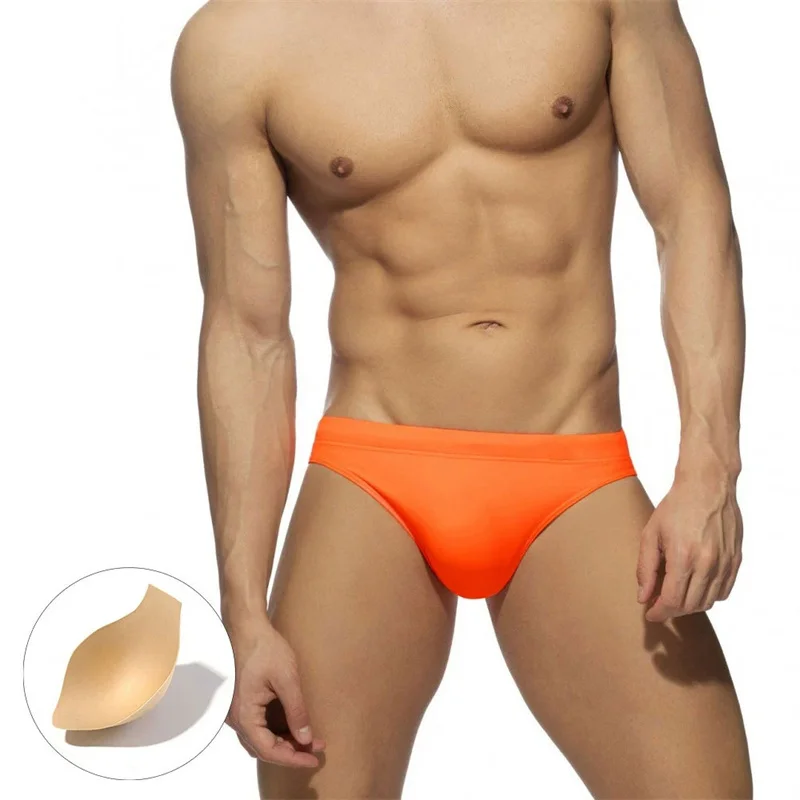 

Men's Swimsuit Simple Solid Color Bikini Briefs With Pad for Protect Small Swimming Trunks Quick-drying Beach Briefs Swimwear