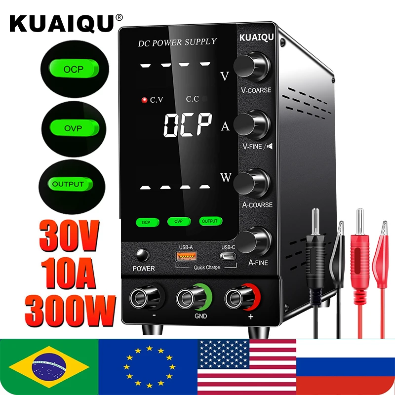 KUAIQU Adjustable Voltage Regulator 30V 10A,60V 120V Power Supply Adjustable,For Repair PCB ,Charging batteries,Electroplating