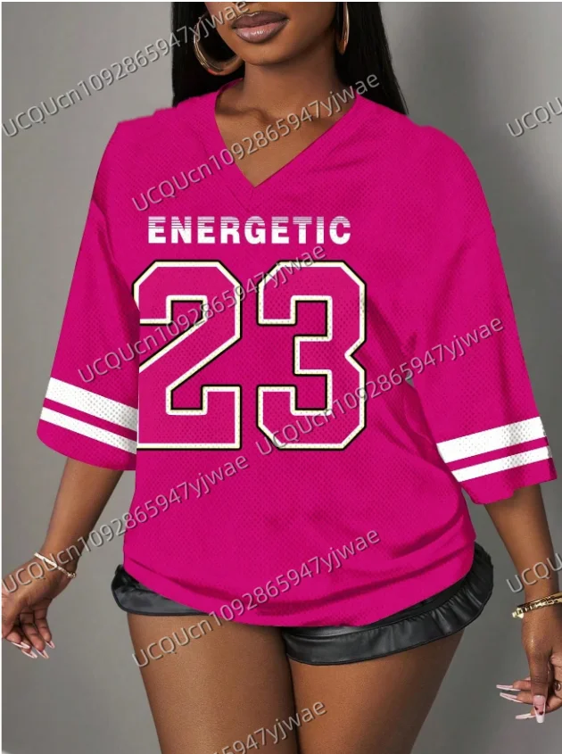 

Women's V-Neck Sporty Jersey T-Shirt Casual Letter Print & Number 23 Summer Casual Wear Sports Fashion Mesh T-shirt Tops