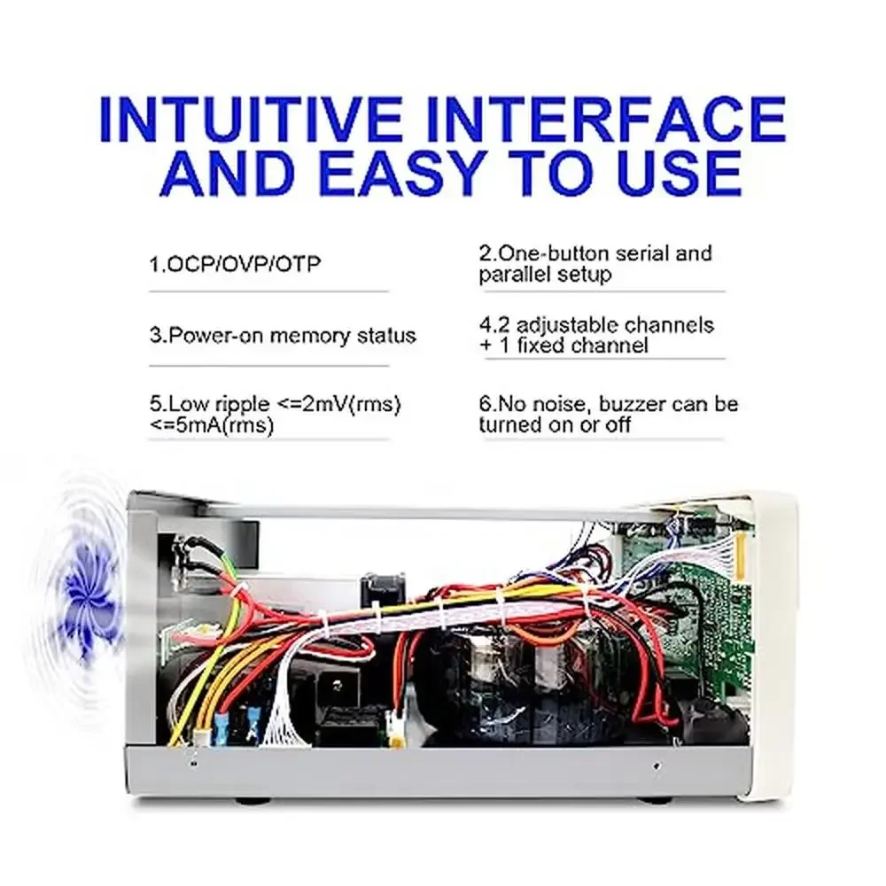 Triplo Linear DC Power Supply, Precision Ajustável Triplo Linear, Interface Encoder Knob, Parallel Series Proteção, Ventilador Fácil, 30V, 10A, 615W