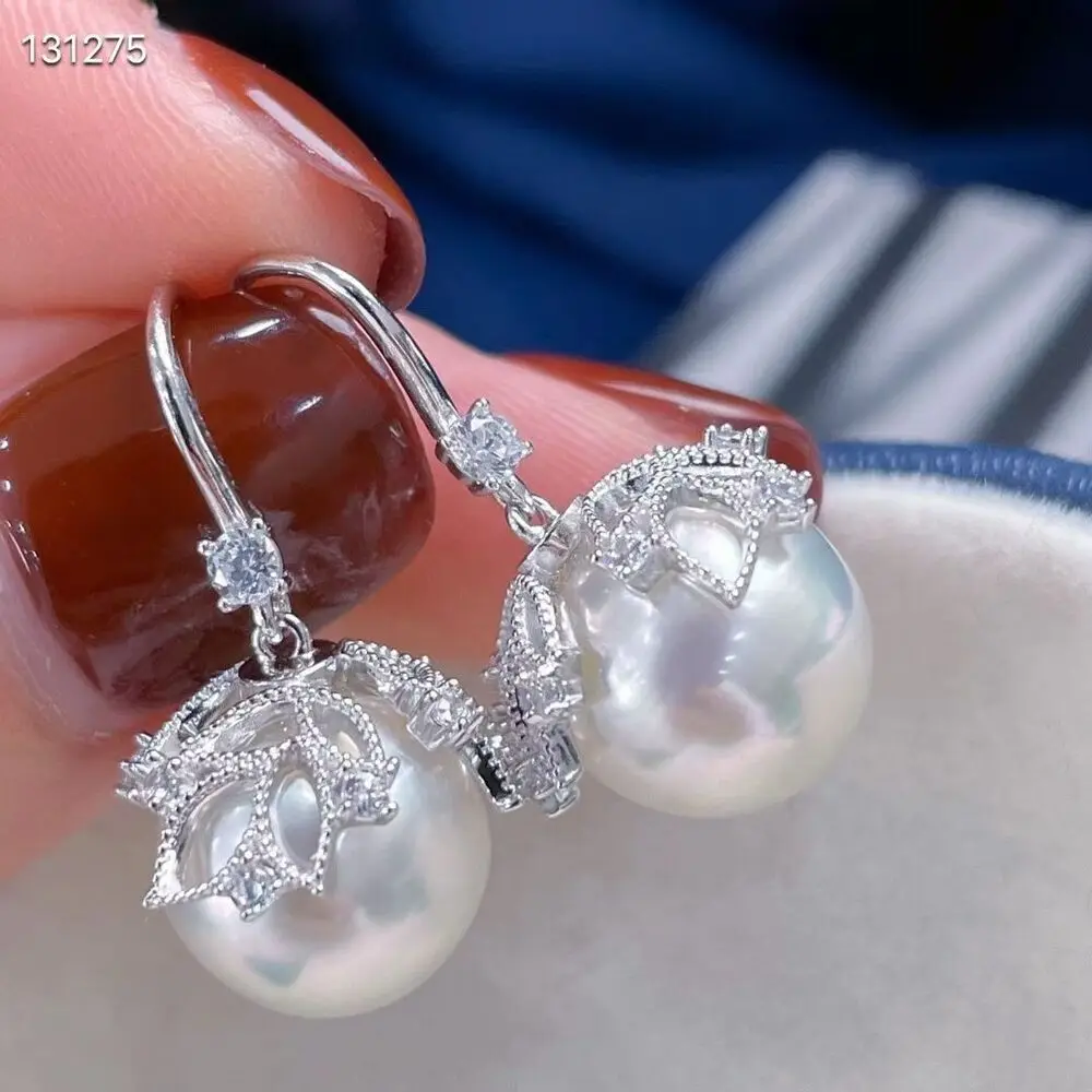 

gorgeous 10-11mm south sea round white pearl dangle earring 925s earrings pearl earrings earrings dangle