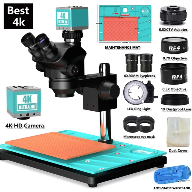Zoom Simul Focal Trinocular Stereo Microscope1080P 2K 4K HDMI USB VGA Kamera wideo 0,7X 0,5X Obiektyw do lutowania telefonu Naprawa PCB