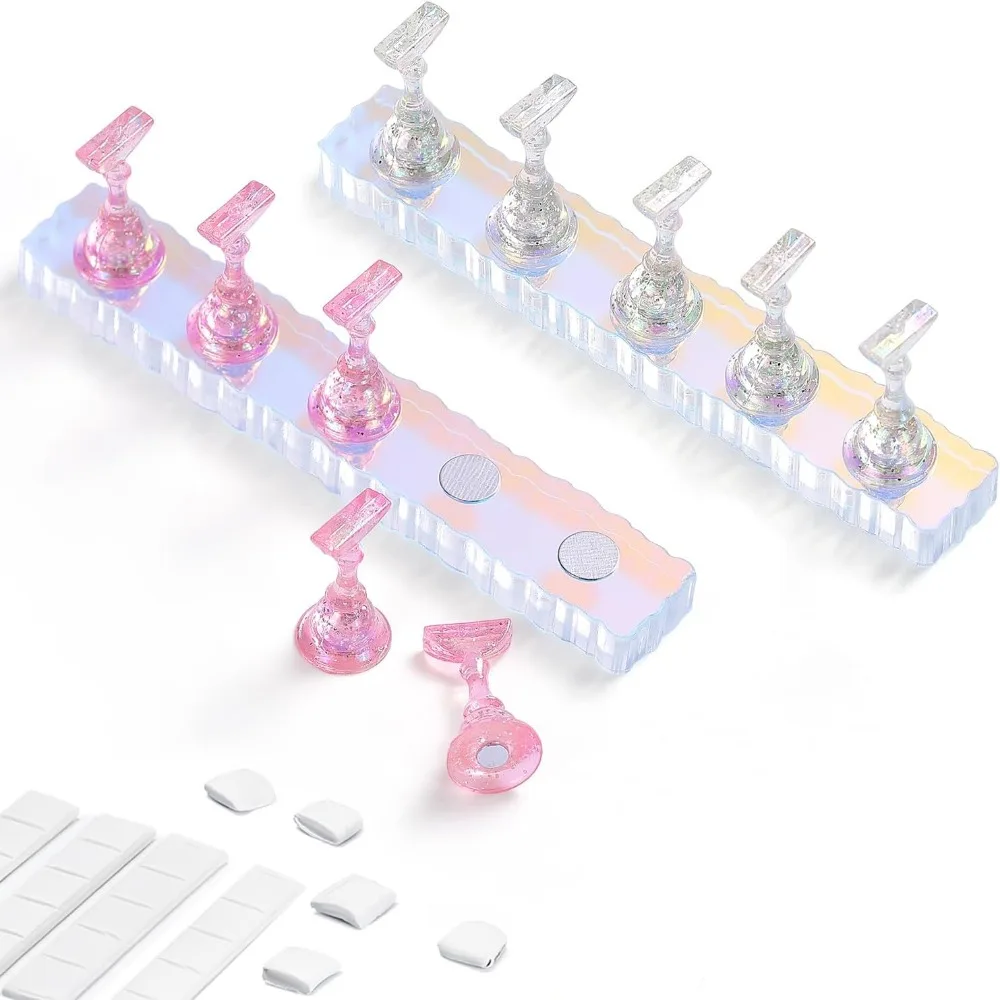 Retractable Magnetic Nail Holder Set for Displaying and Storing Acrylic Nails with Reusable Adhesive Putty