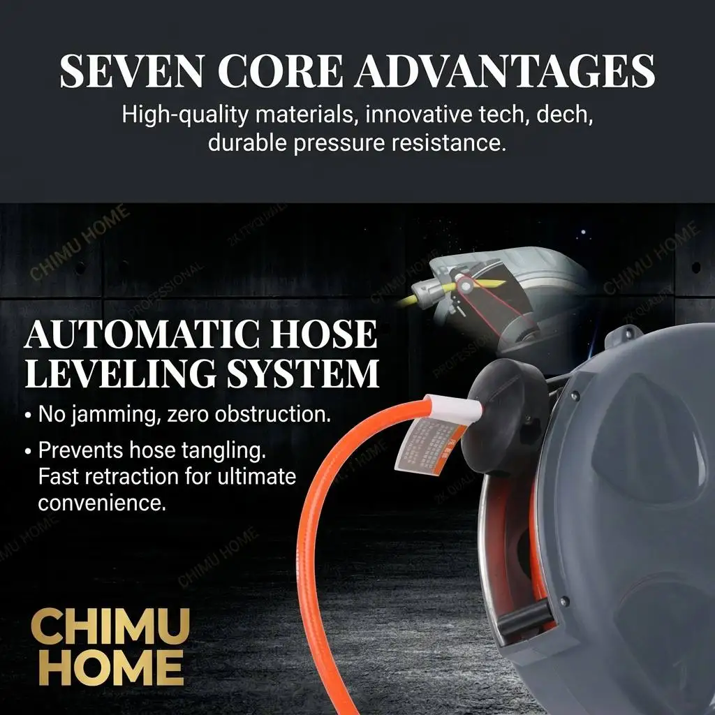 【CHIMU HOME】 Professional Automatic Retractable Air Hose Reel 10M 15M 20M Wall Mounted PU Mesh Hose for Workshop Garage